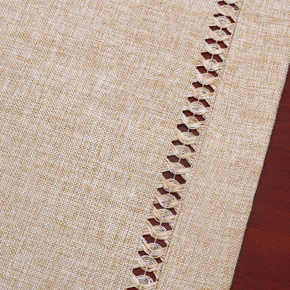 Grelucgo Large Handmade Hemstitch Beige Table Runner, Rectangular 14 by 108 Inch