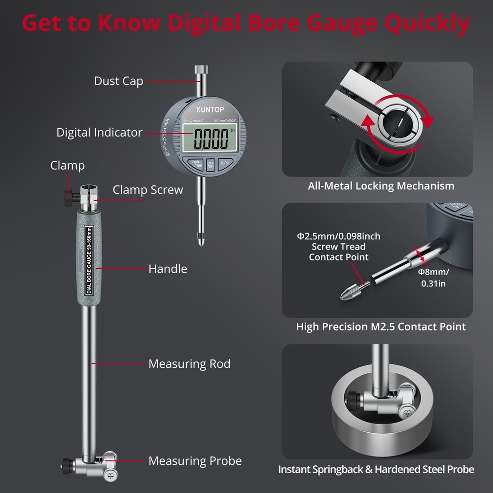 XUNTOP Precision Measurement Bundle: Digital Dial Test Indicator & Bore...