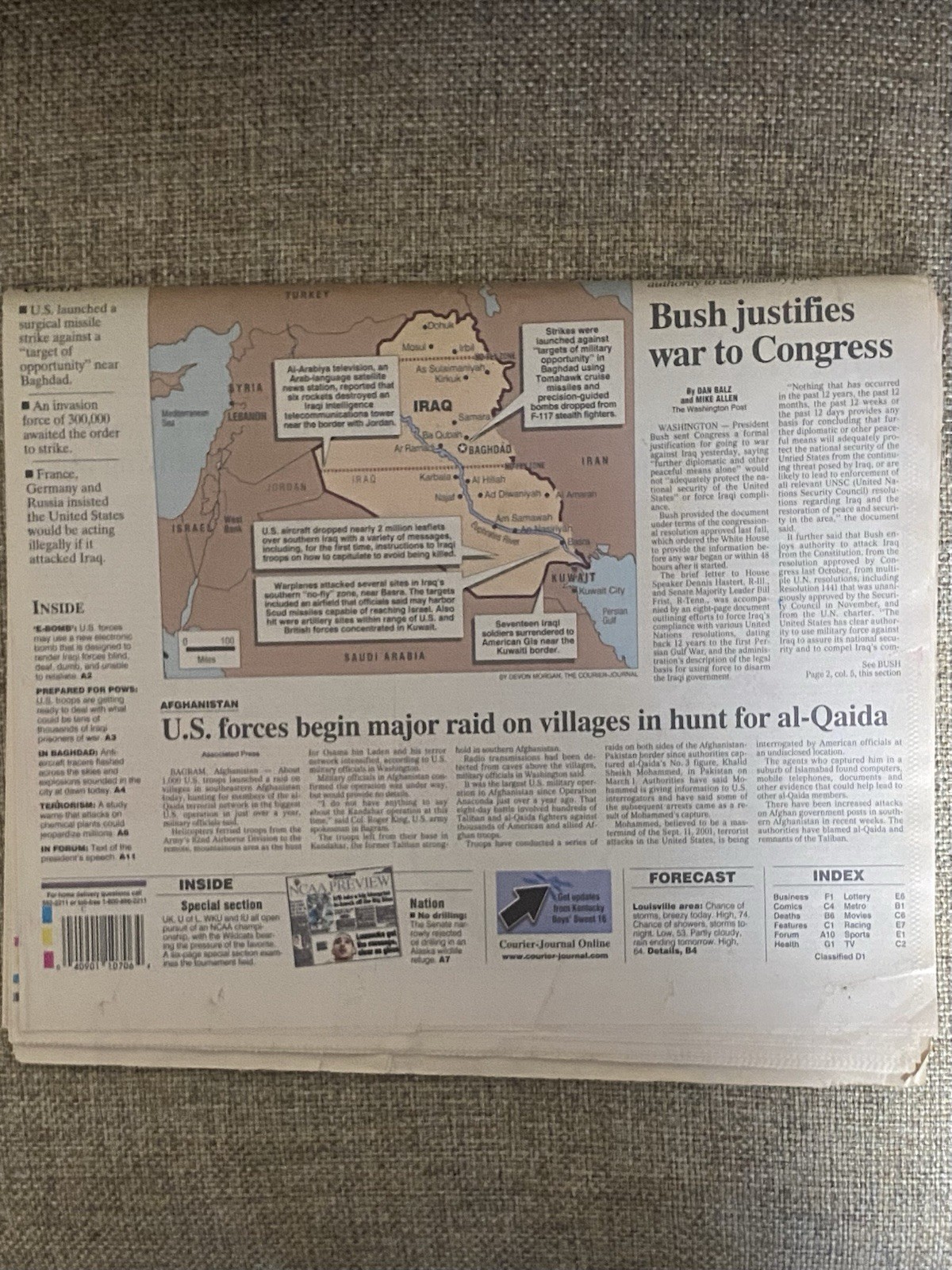 Iraq War, U.S. Strikes, The Courier Journal, March 20, 2003