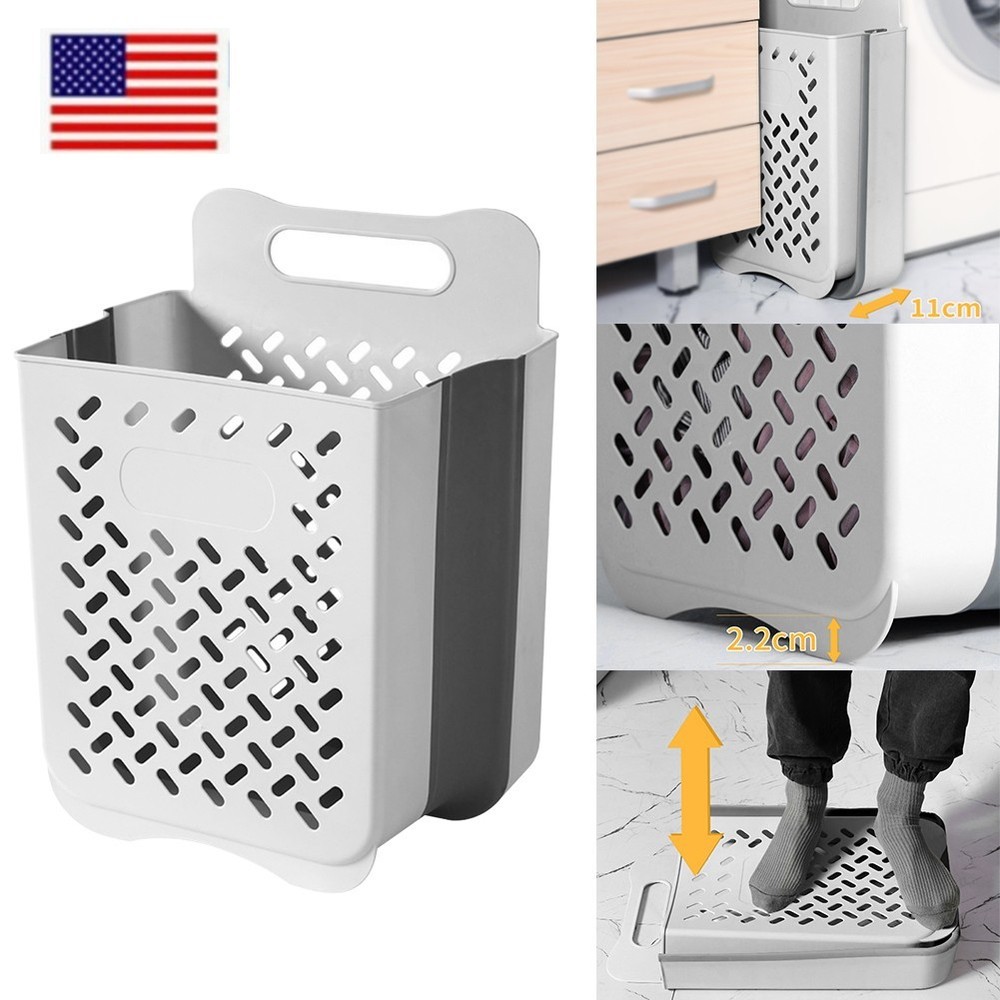 Collapsible Plastic Laundry Hamper with Carry Handle for Bathroom Clothes