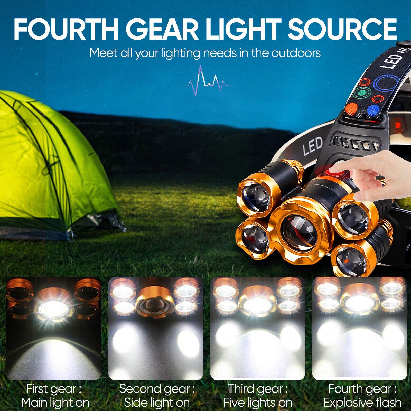 Super-bright 5 X LED Headlamp Headlight Flashlight Head Torch Lamp