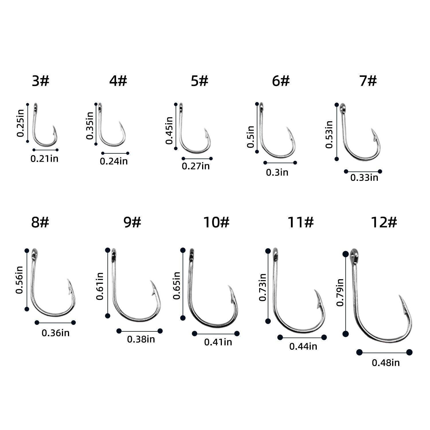 500 PCS Fish Hooks 10 Sizes Fishing Black Silver Sharpened With Box Quality kit