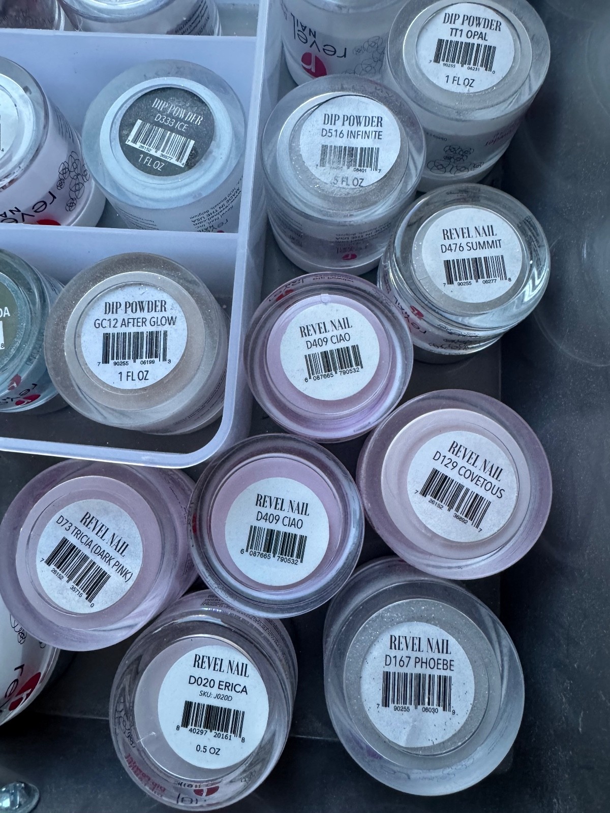Revel Nail Dip Powders Over 70 .5 Assorted Jars Mostly Full.