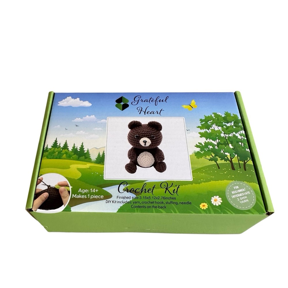 Grateful Heart Bear Beginner Crochet Kit Includes Yarn Hook Stuffing Needle New