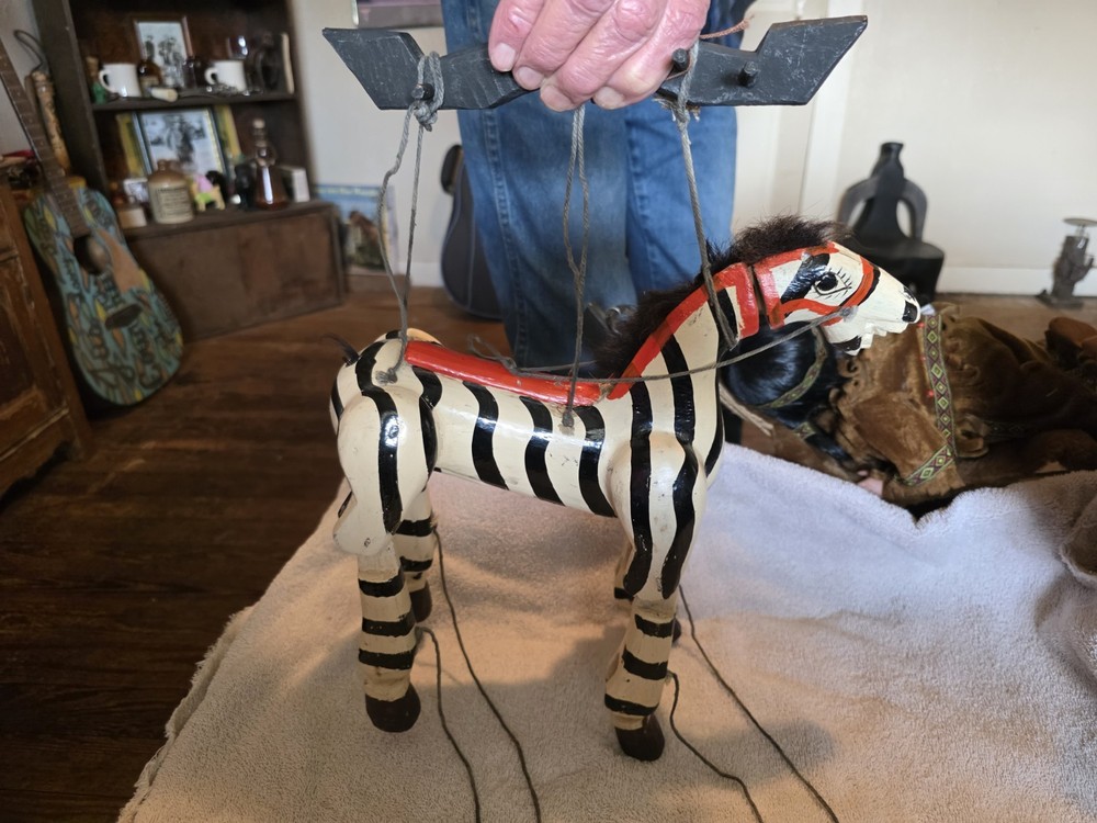 Marionette String Puppet Folk Art Zebra