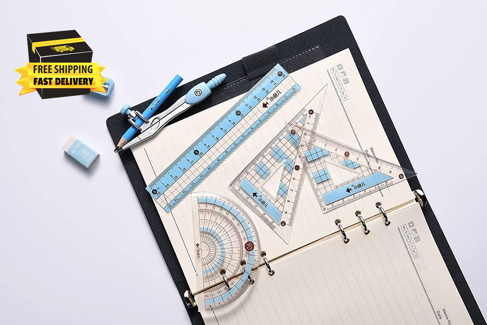 8 Pcs Compass/Math Set for Students with Shatterproof Storage Box, Geometry Set