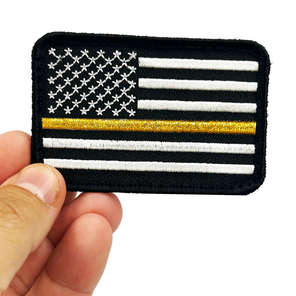Thin Gold Line Tactical Subdued American Flag Patch with hook and loop back embr