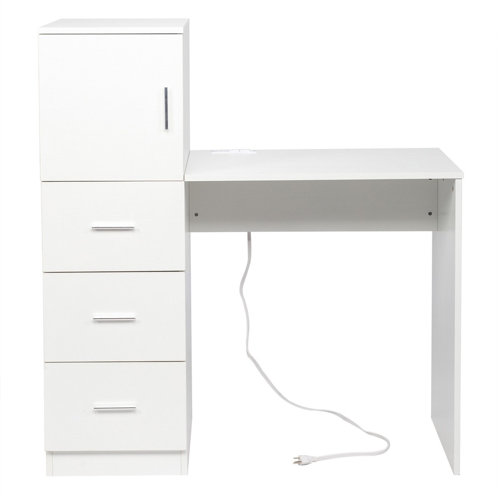 White embossed chipboard computer desk with 2 power sockets