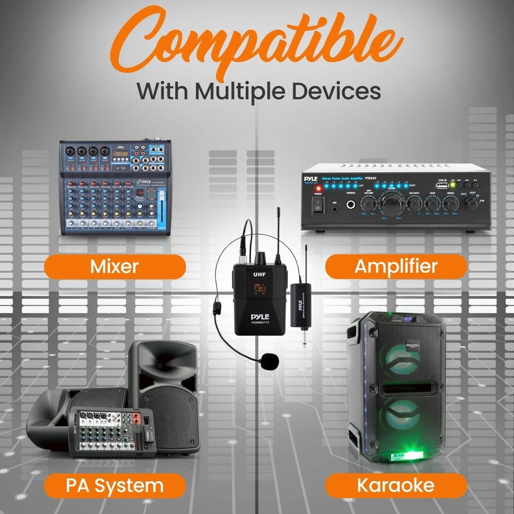 Pyle UHF Wireless Microphone System Kit LED Digital Display Screens PDWMU112