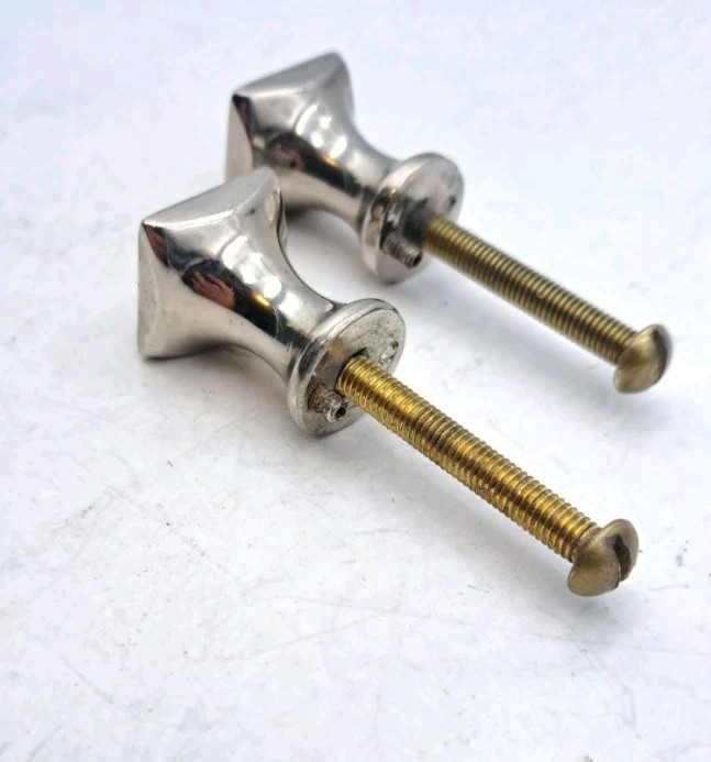 Antique Pulls Knobs Drawer Knob Art Deco Crome Old Vintage Hardware Pair