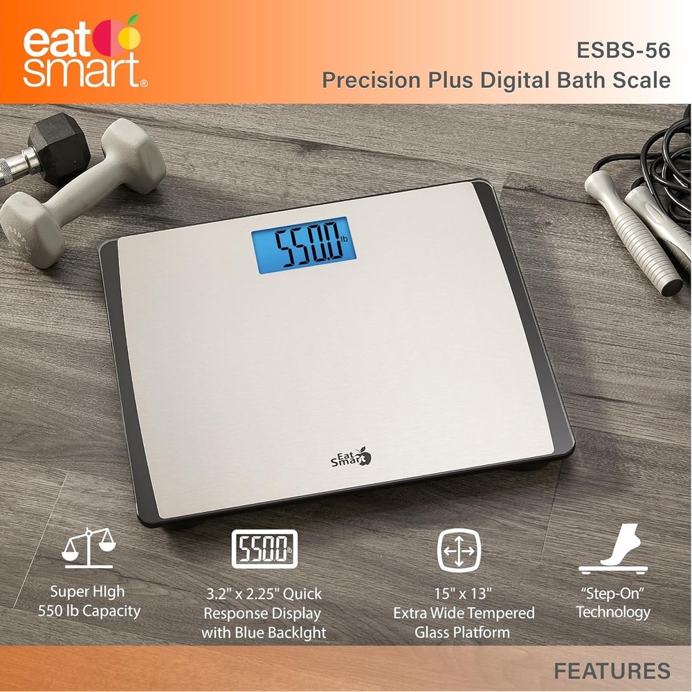 Eat Smart Precision 550 Pound Extra-High Capacity Digital Bathroom Scale, Ext...