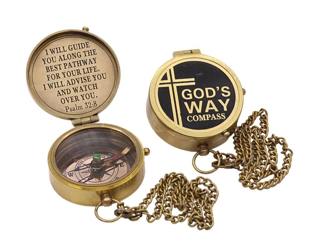 God’s Way Compass, Psalm 32:8, Solid Brass Directional Engraved Compass, Bapt...