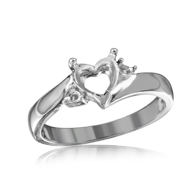 Semi Mount Ring Setting 7mm Heart 925 Sterling Silver