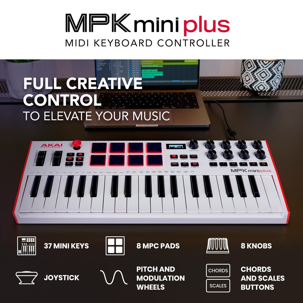 MPK Mini Plus - USB MIDI Keyboard Controller with 37 Mini Keys, 8 MPC Pads,