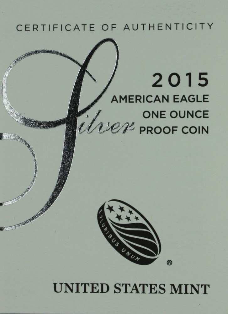 2015-W American Proof Silver Eagle Mint Issued COA (NO Coin)