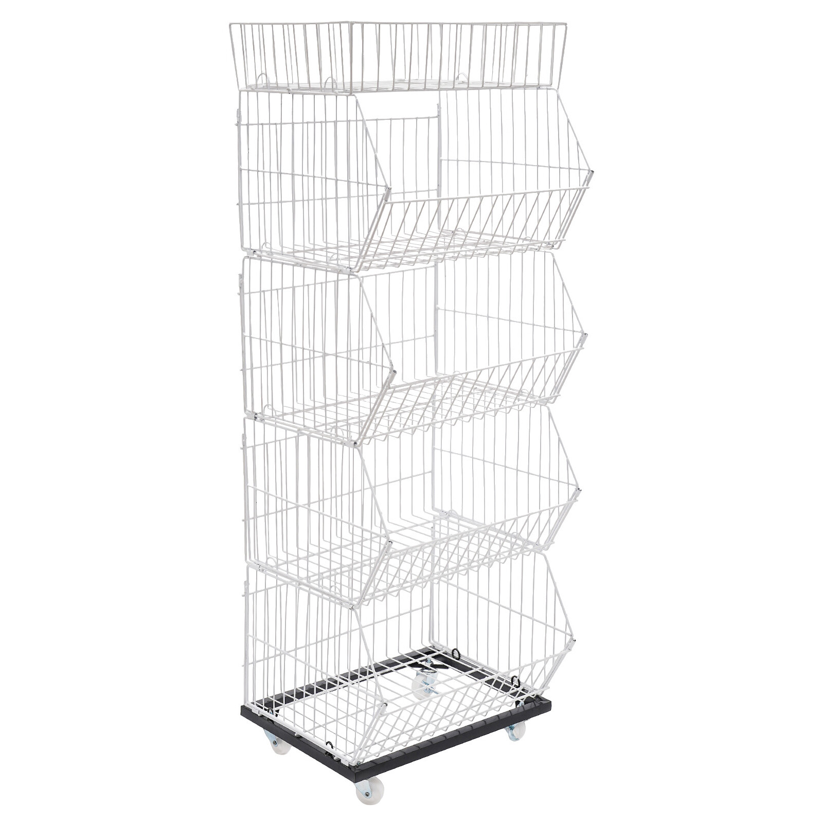 5-Tier Wire Grid Retail Display Rack with Wheels - Sturdy & Stylish Storage