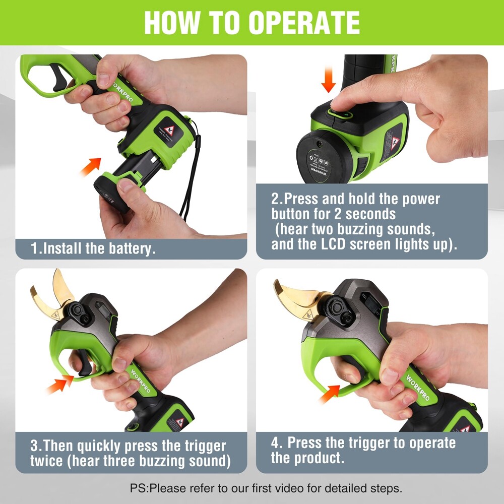 WORKPRO 12V Electric Pruning Shears, Battery Powered Pruning Shears Gardening