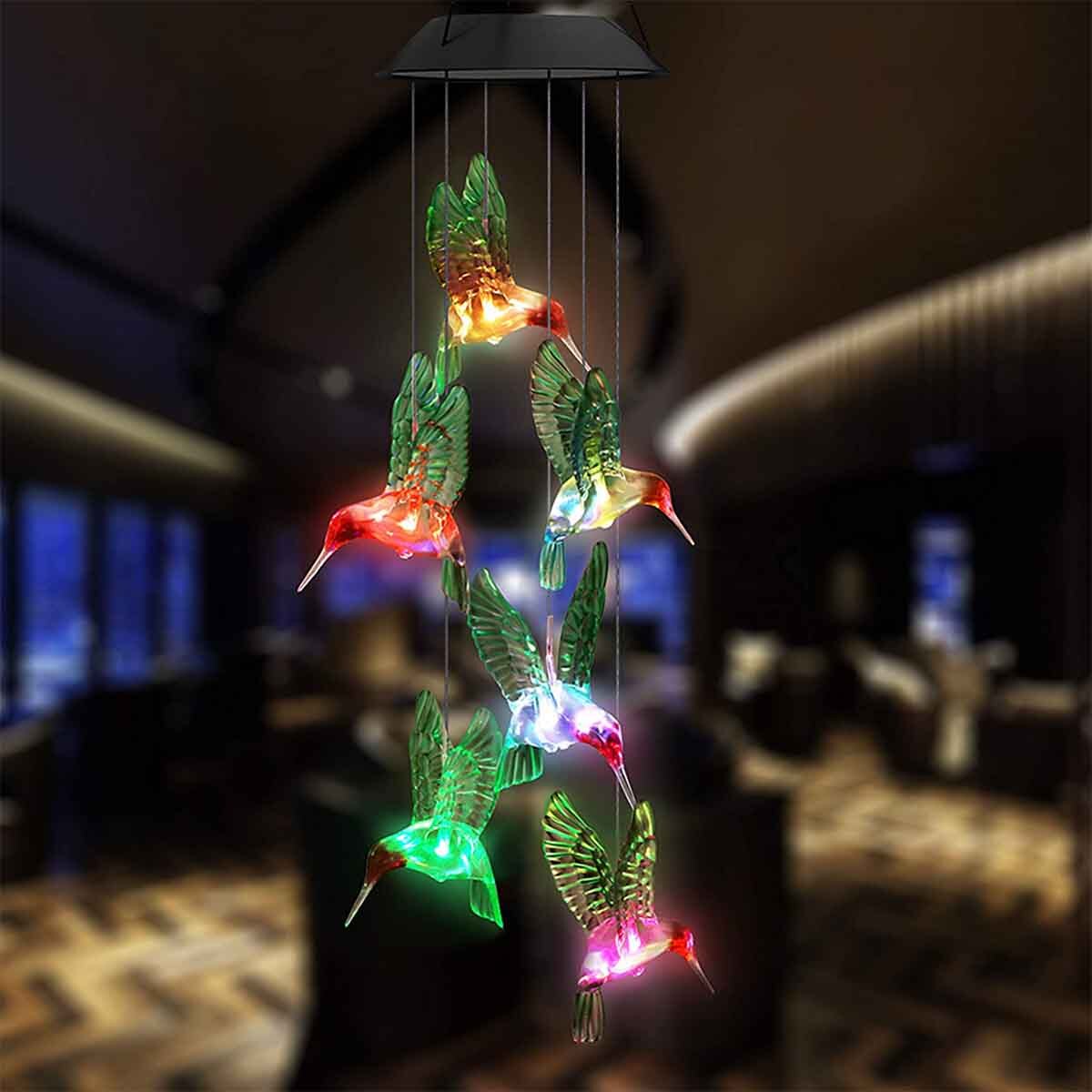Hummingbird Wind Chime Color-Changing Solar Powered LED Lights Yard Garden Decor