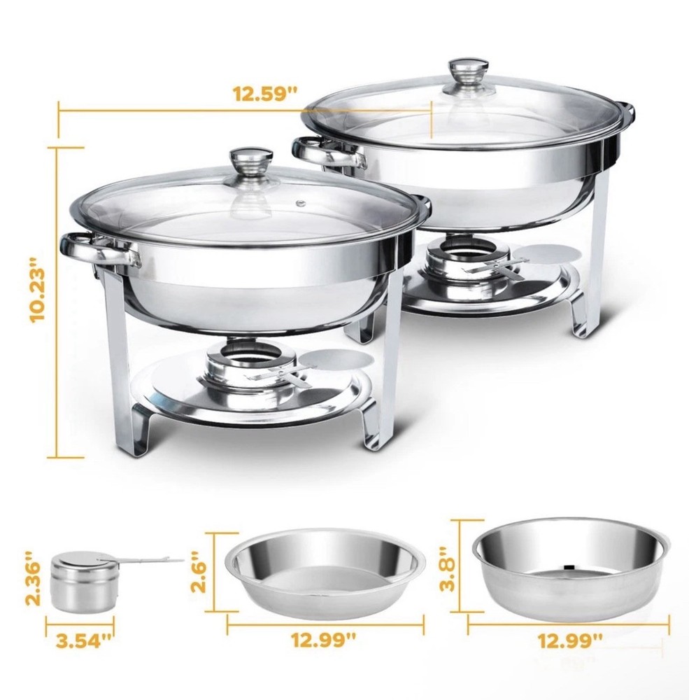 Warmounts Chafing Dish Buffet Set, 2 Pack 5-Quart round Buffet Chafe Warmer Set,