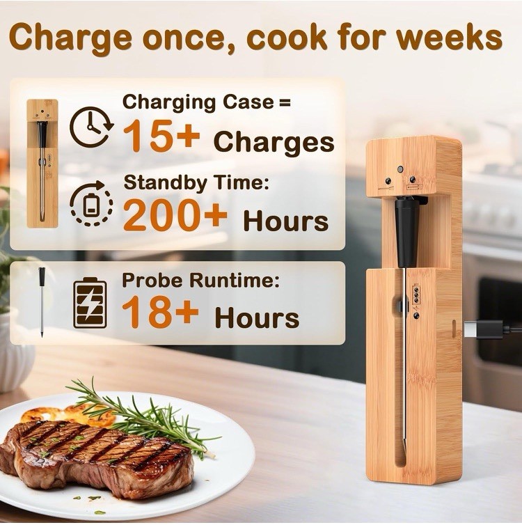 BOTDOYS Real-Time Alerts Wireless Meat Thermometer Smart Bluetooth Probe