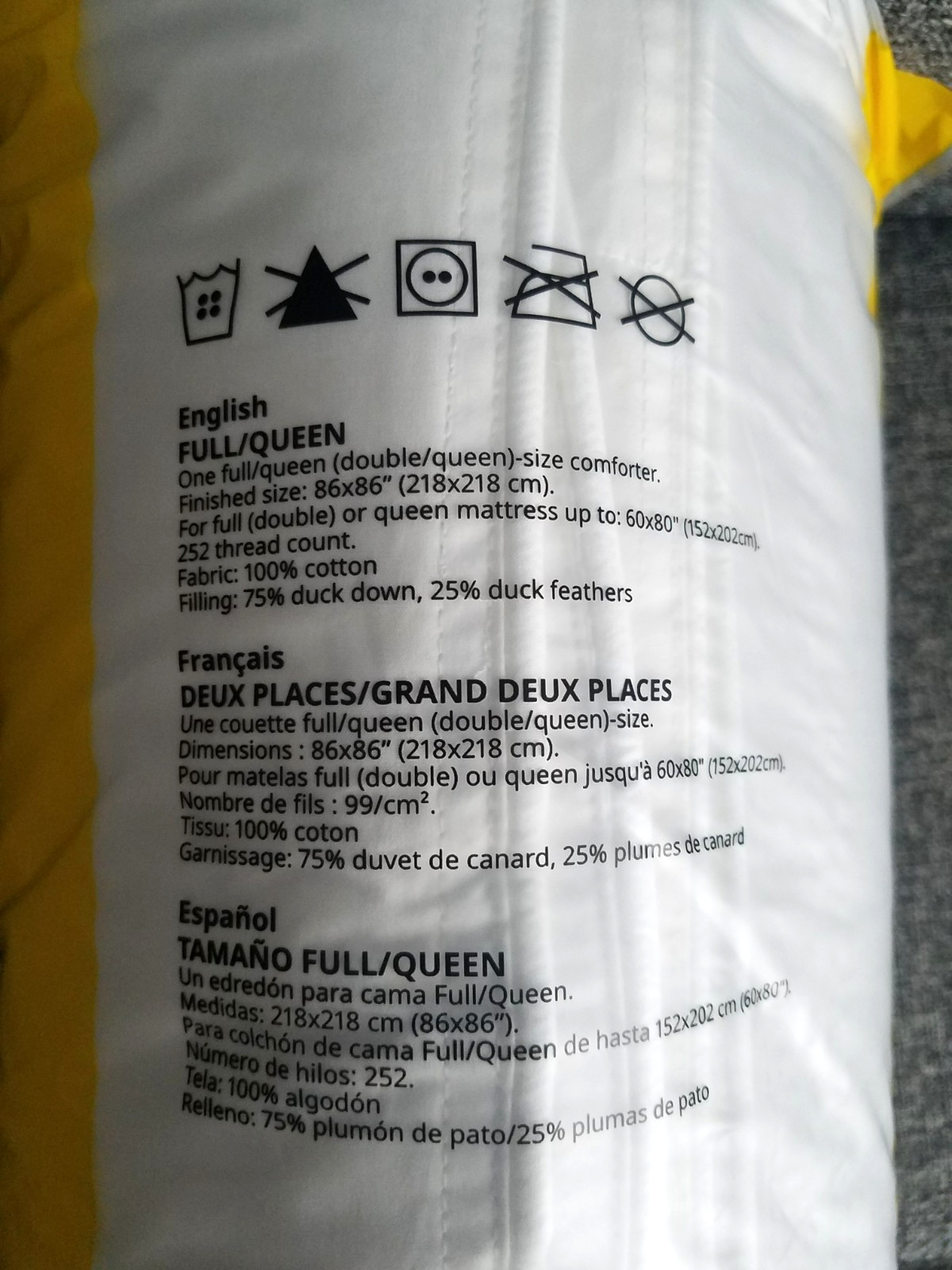 IKEA Fjallbracka 75% Duck Down Fill Duvet Insert Comforter Size Queen 86'' x 86