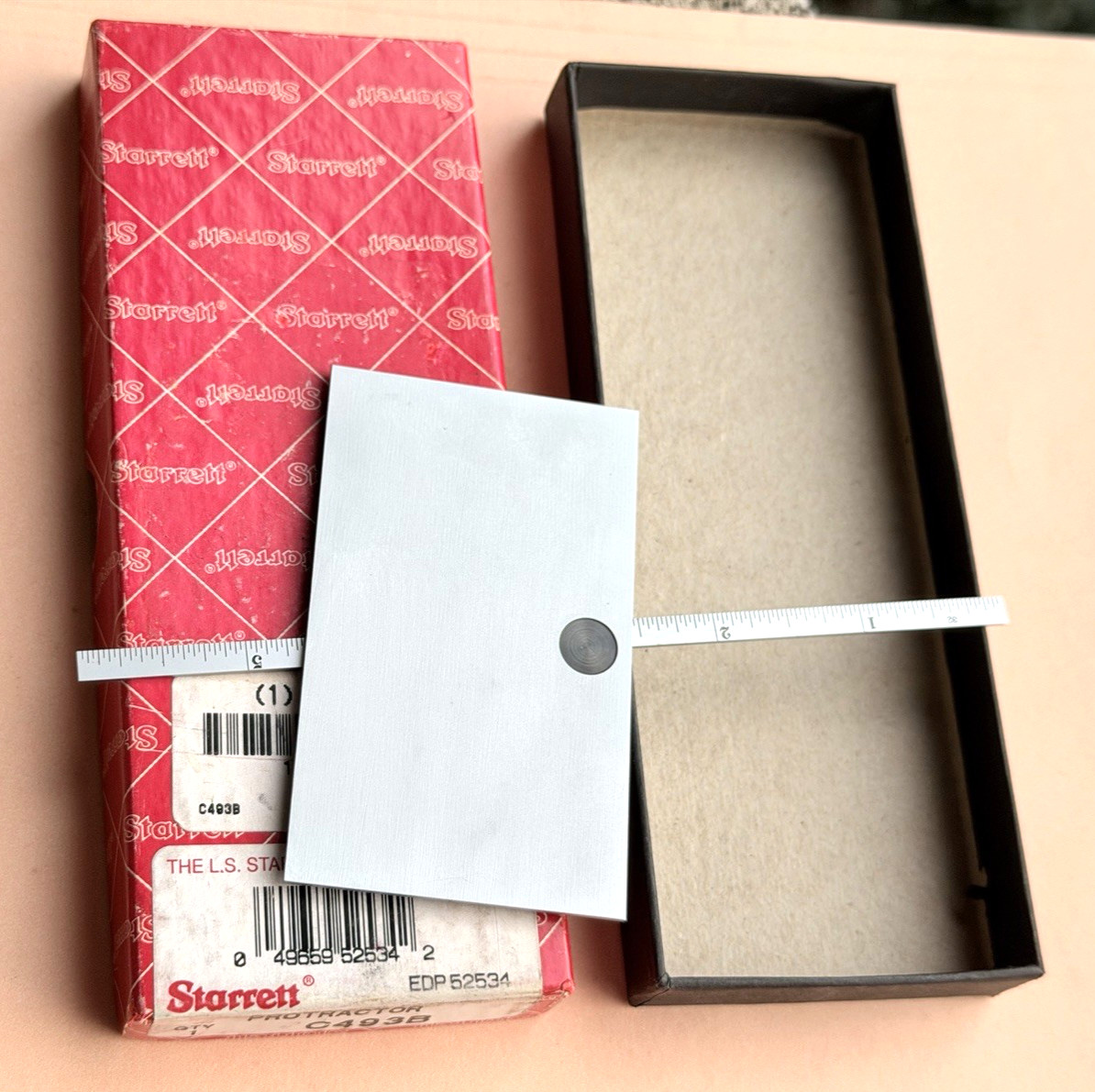 STARRETT No. C493B Satin Chrome Finish Steel Protractor/Depth Gage. USA Made!