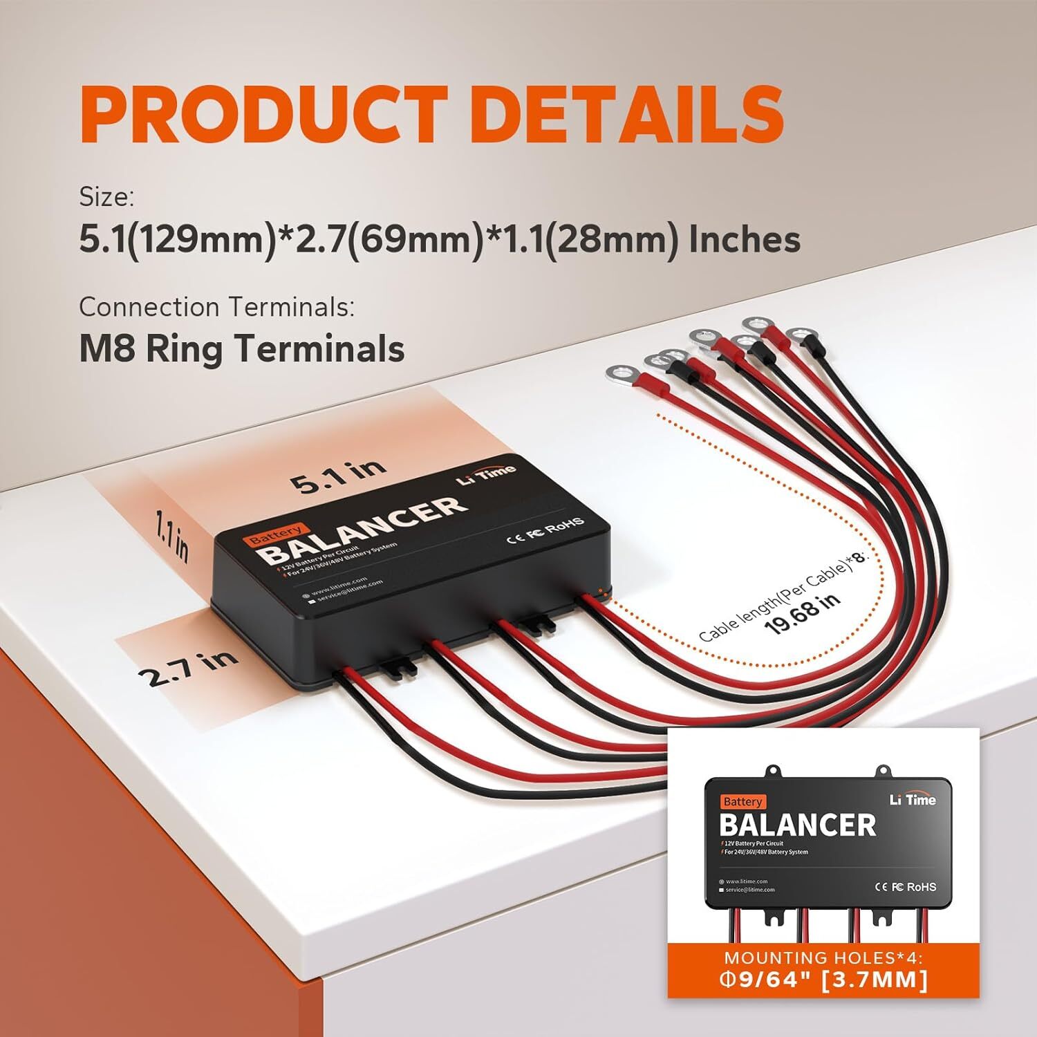 Litime 48V Battery Balancer Equalizer for AGM Gel Lithium LiFePO4 Battery Bank