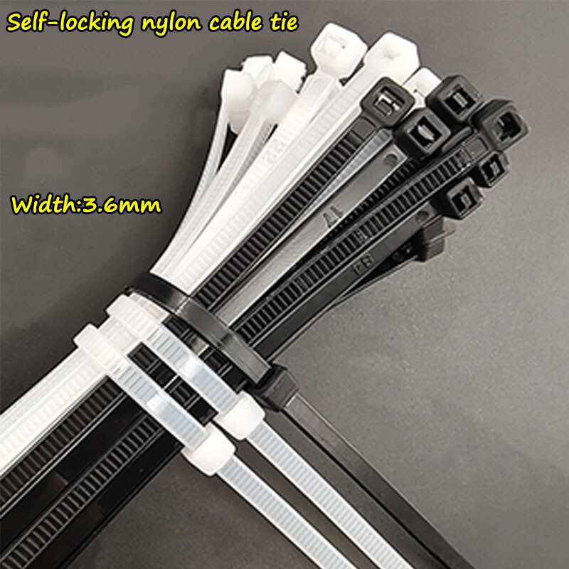 3.6mm Width Cable Ties Nylon Zip Tie Wraps Strong Long Multiple Size White/Black