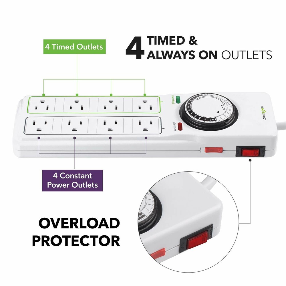 BN-LINK Surge Protector with 8 Outlets & Timer Power Strip Mechanical Auto timer