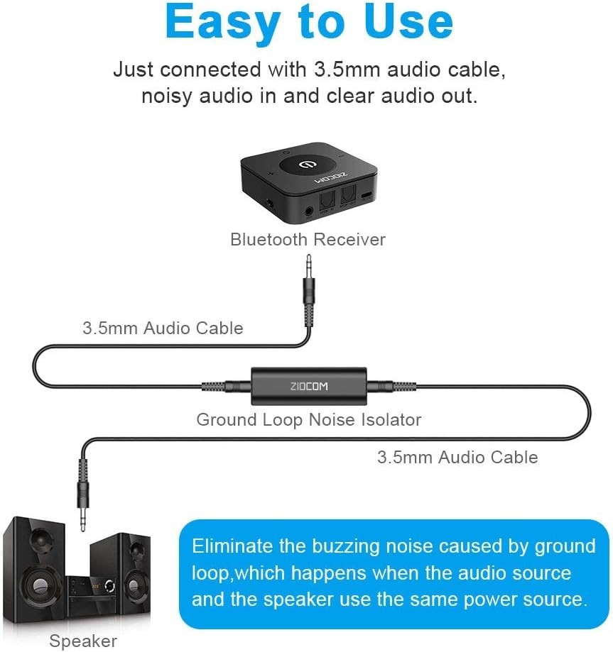 Compact 3.5mm Ground Loop Noise Isolator - Plug & Play Solution for Audio