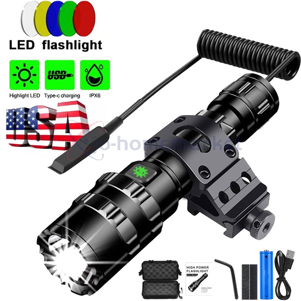 900000 Lumens Tactical Gun Flashlight Picatinny Rail Mount for Hunting Shooting