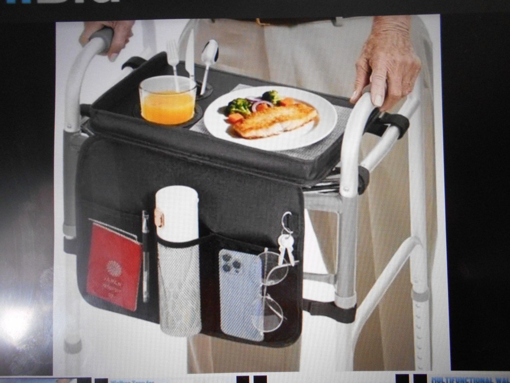 NEW Walker Tray w/ Cup Holder & Pockets | Universal Folding Walker Table