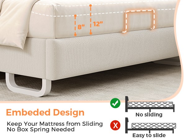 Easy Assembly Upholstered Beige Bed Adjustable Headboad With LED Light