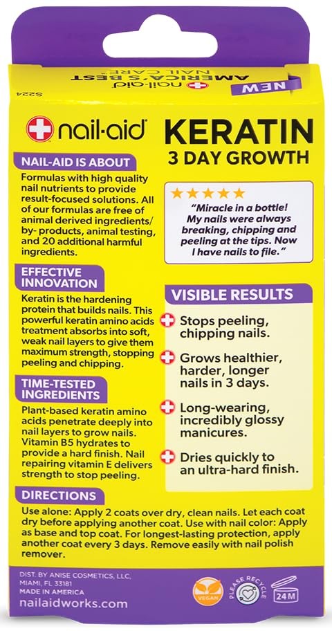 Nail-Aid Keratin 3 Day Growth Nail Treatment & Strengthener, Clear, 0.55 Fl Oz
