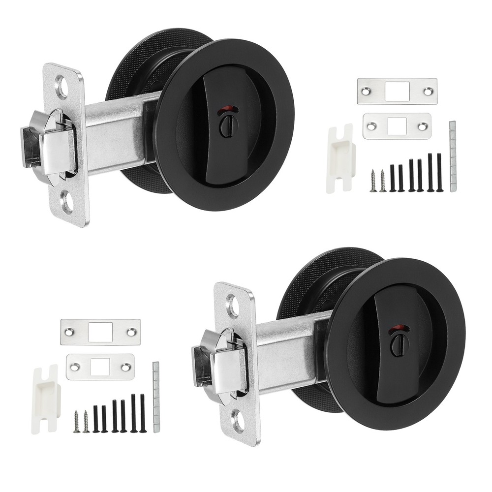 2Pcs Round Recessed Door Lock with Color Coded Indicators 2 3/8" Backset Black