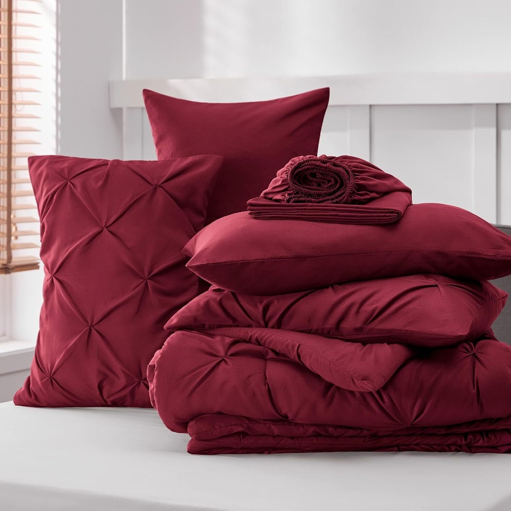 Bedsure Full Size Comforter Sets - Bedding 7 Pieces, Full, Dark Red