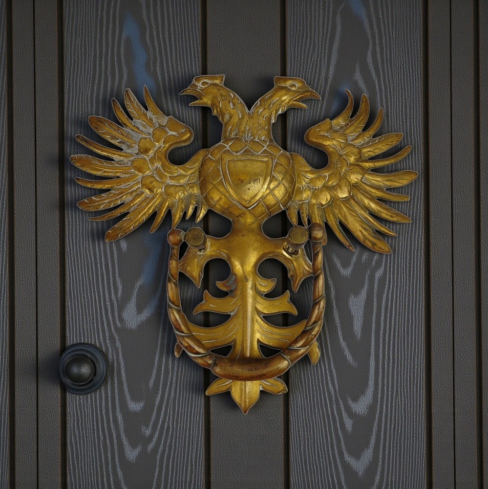 Antique Large 2 Headed Eagle Solid Brass Door Knocker Russian Austrian Masonic