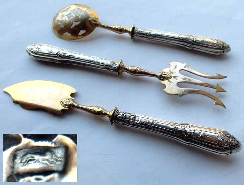Set Serving Fork Serving Spoon Pate Server France Silver around 1900 E930