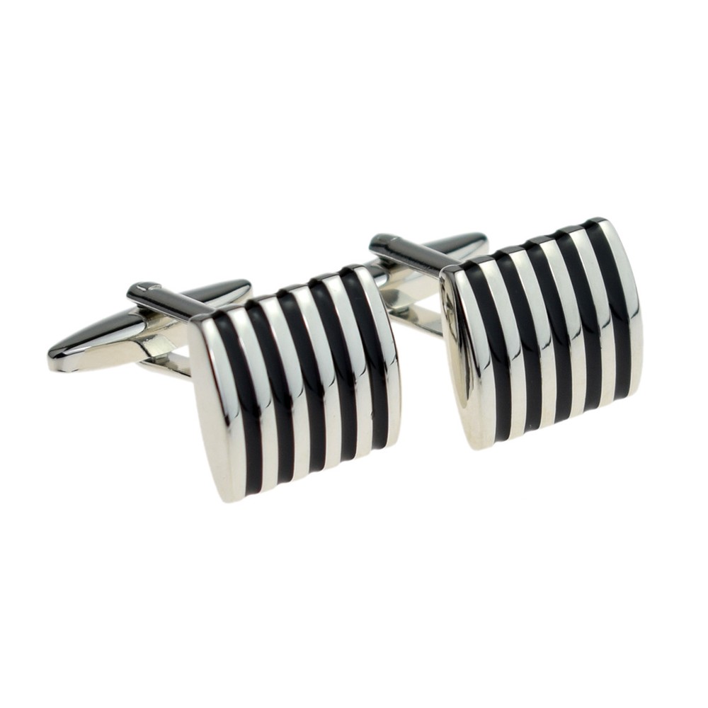 Stylish Black Striped Curved Cufflinks Presented in a Box X2F024