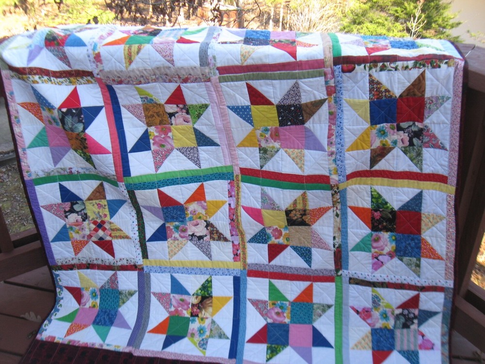 Rhinestone Stars Quilt 56" x 65", Handcrafted, Multi-purpose