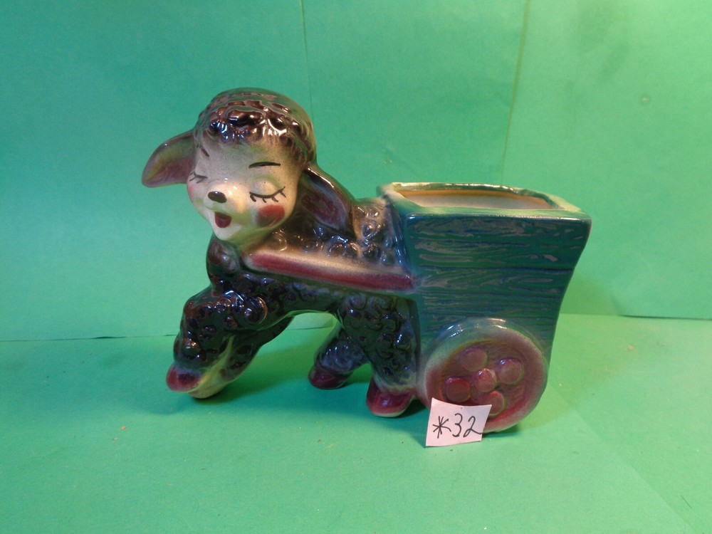 Black Lamb Pulling Cart Planter (Used/EUC)