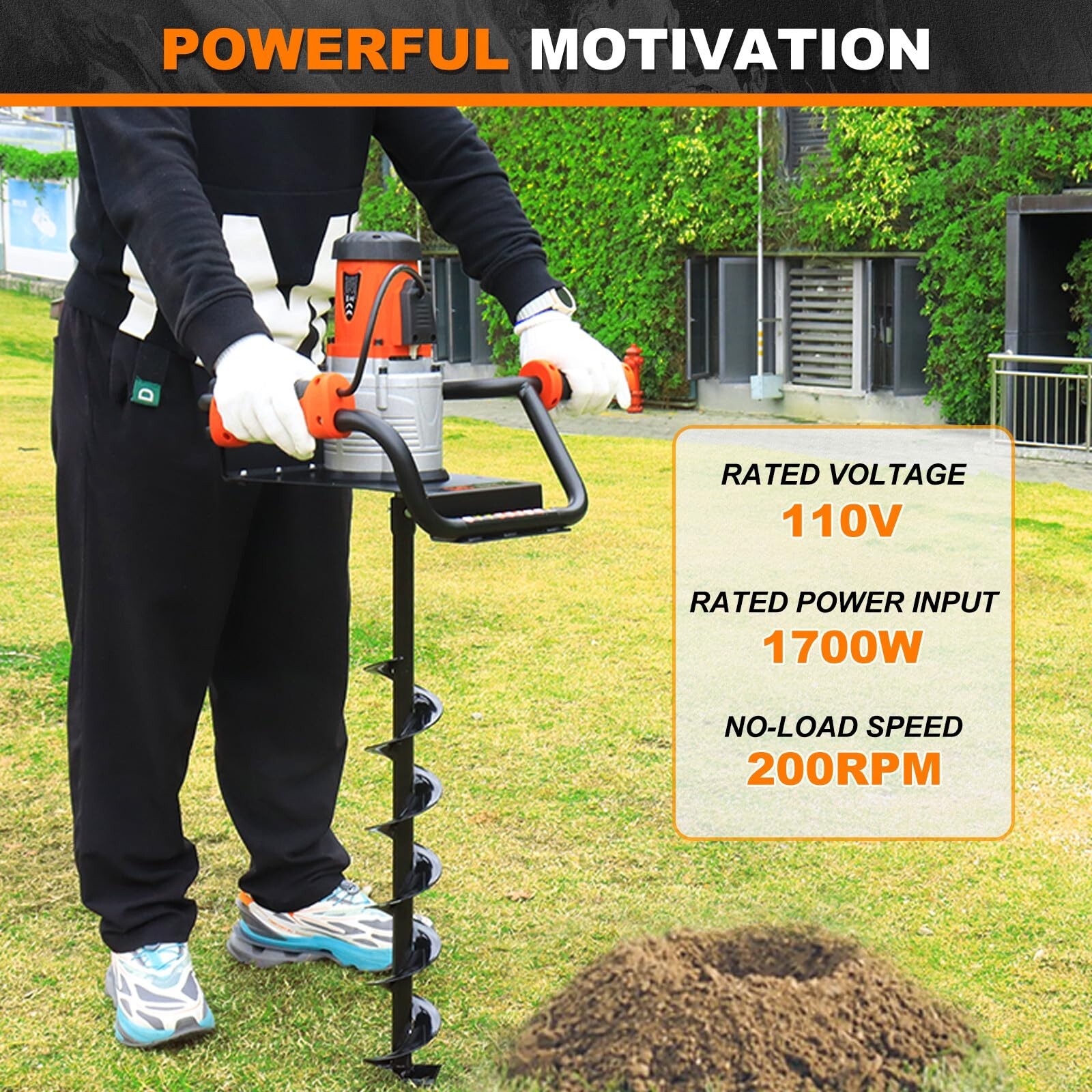 Electric Post Hole Digger with 4"+ 6"+8" Auger Bit for Quick Post Hole Digging
