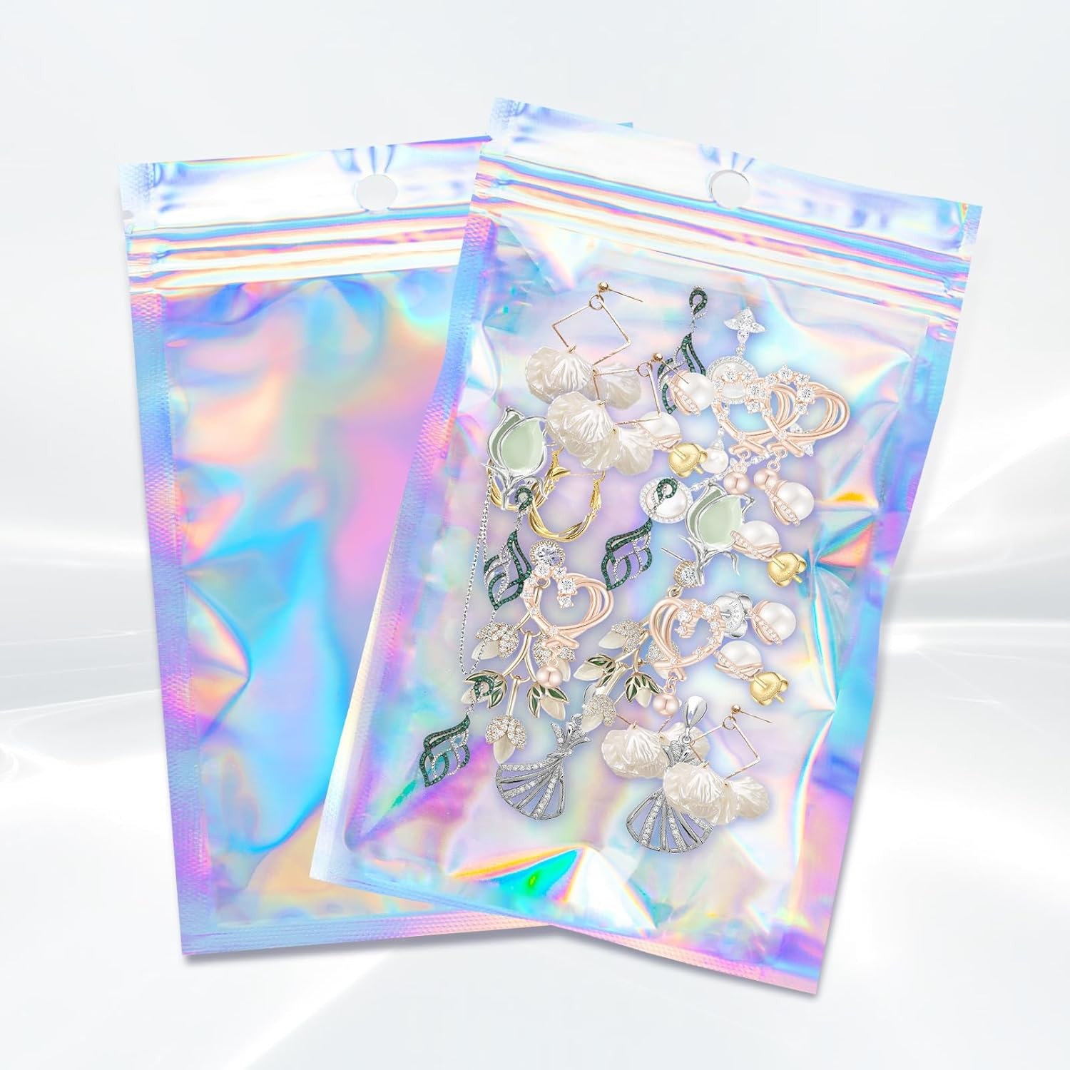 100Pcs Holographic Resealable Bags, 4x6 inch Packaging Foil Pouch ，Motomy Myla