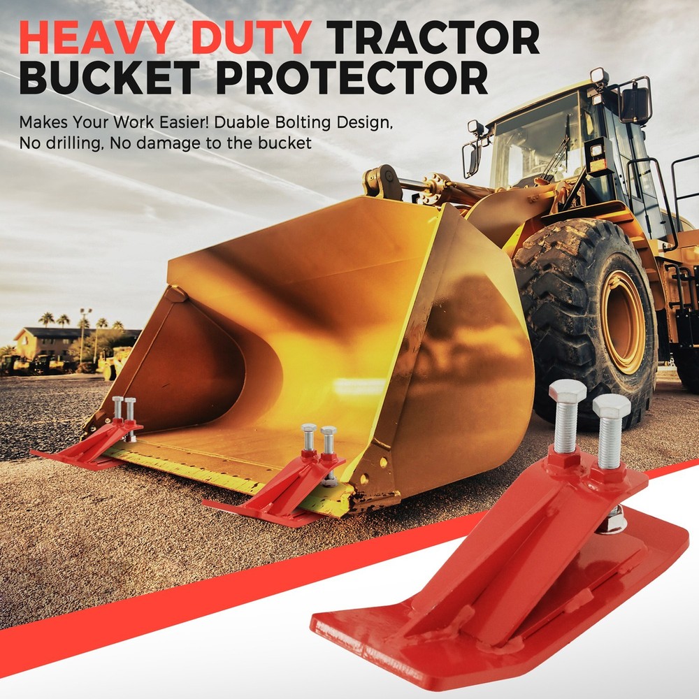2PCS Tractor Bucket Protector, Heavy Duty Ski Edge Protector w Double Lock Nuts
