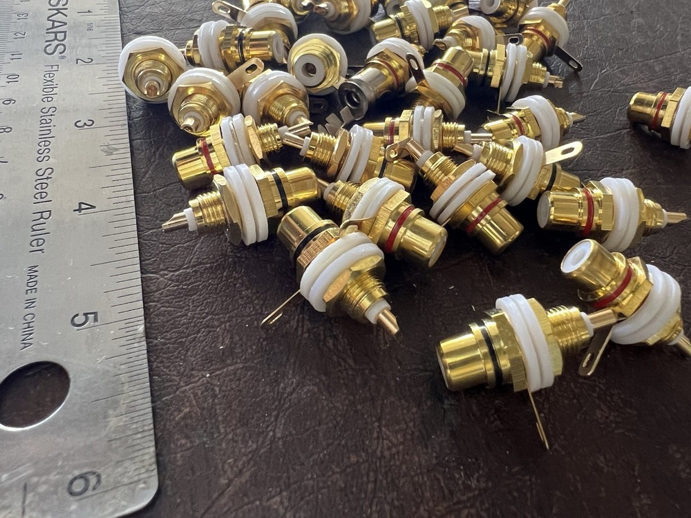 36 Gold Plated RCA Panel Mount Jacks Chassis Audio Connectors Insulated