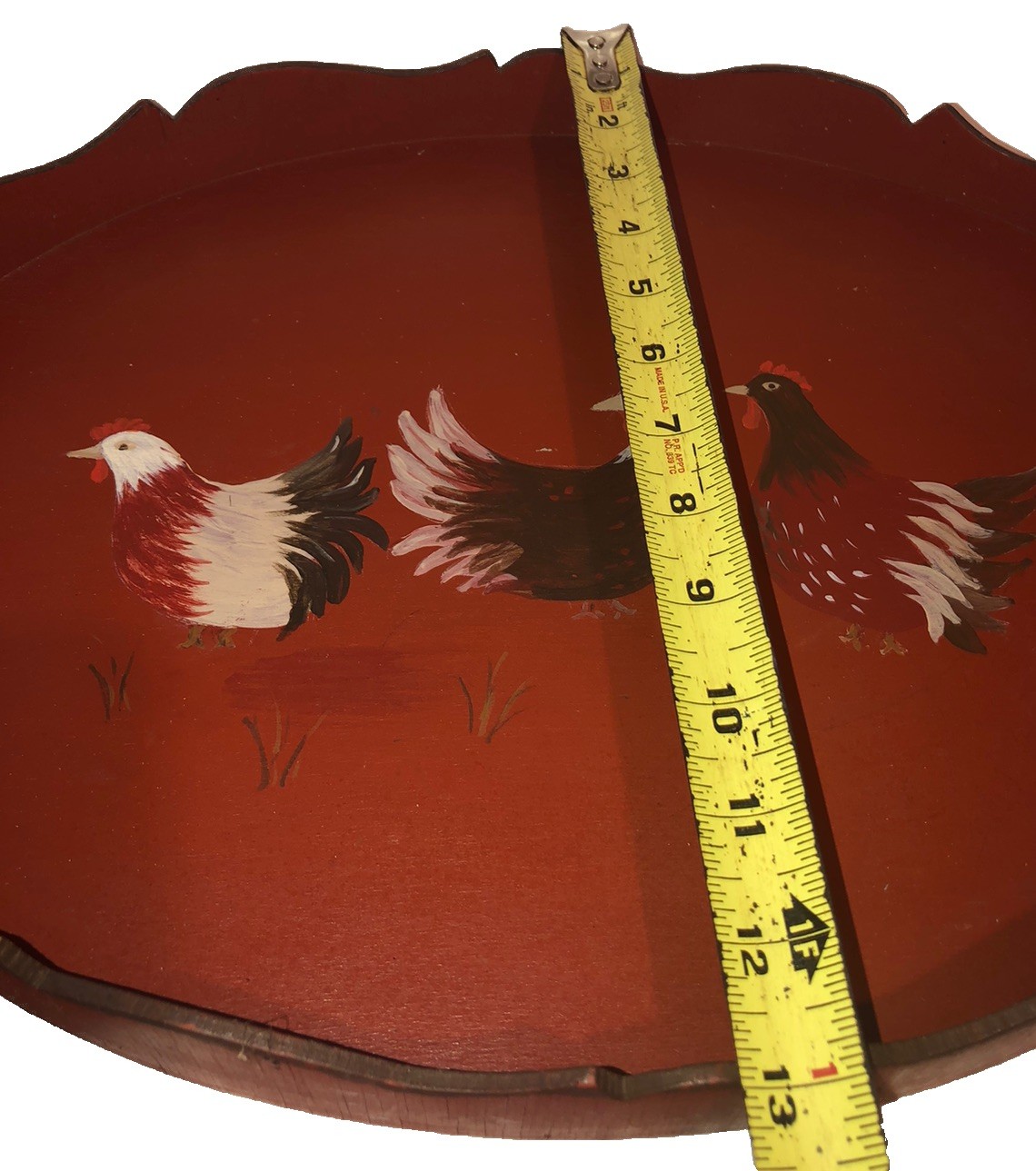 Vintage Fun HP Red Wood Wooden Chicken Hens Farmhouse Serving Tray