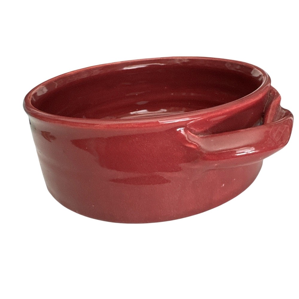 Vintage Signed Bear Pottery 7” Cherry Red Baking Pot