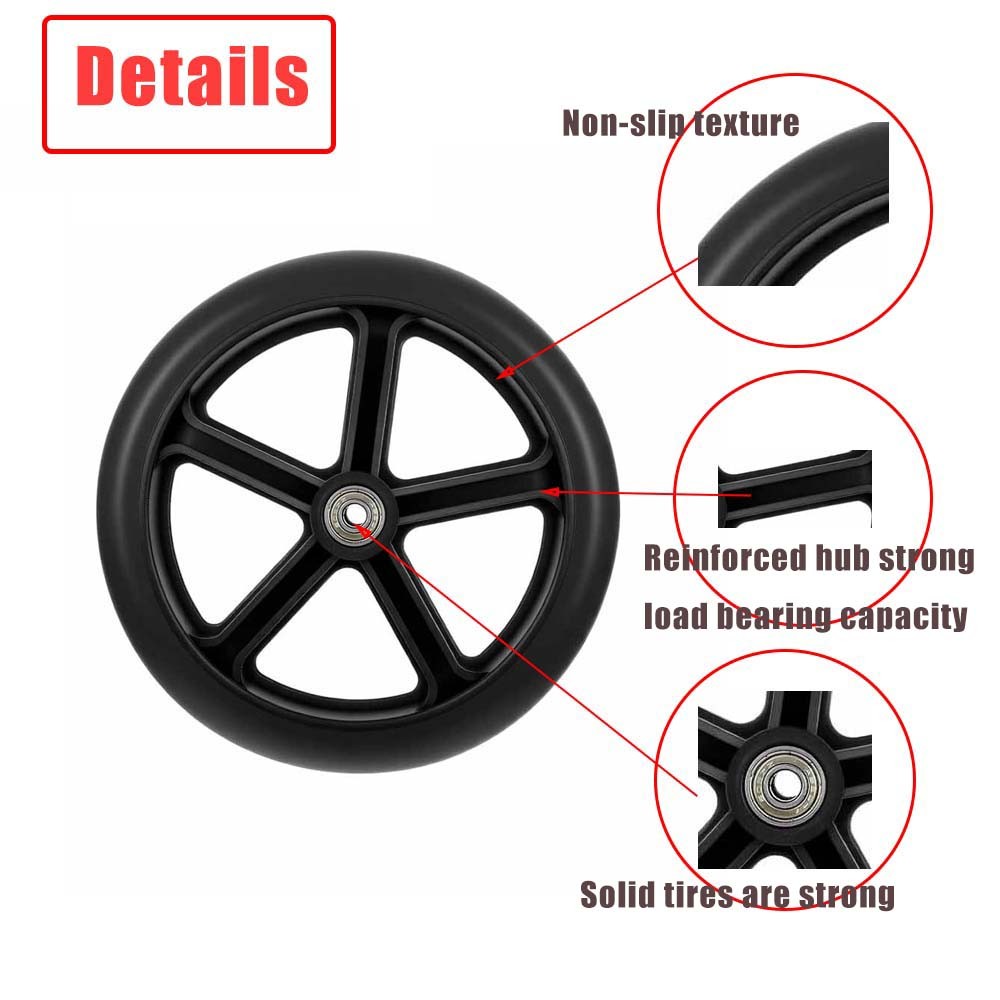 2PACK 8 Inch Walker Wheels Replacement Solid Anti Slip Rollator Wheel Set 8"