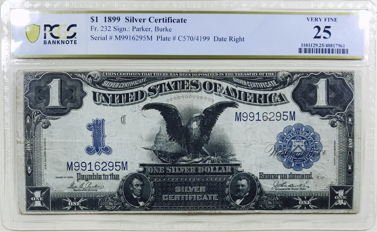 1899 $1 SILVER CERTIFICATE! BLACK EAGLE! HORSE BLANKET! PCGS VF25! NR #CVIP11