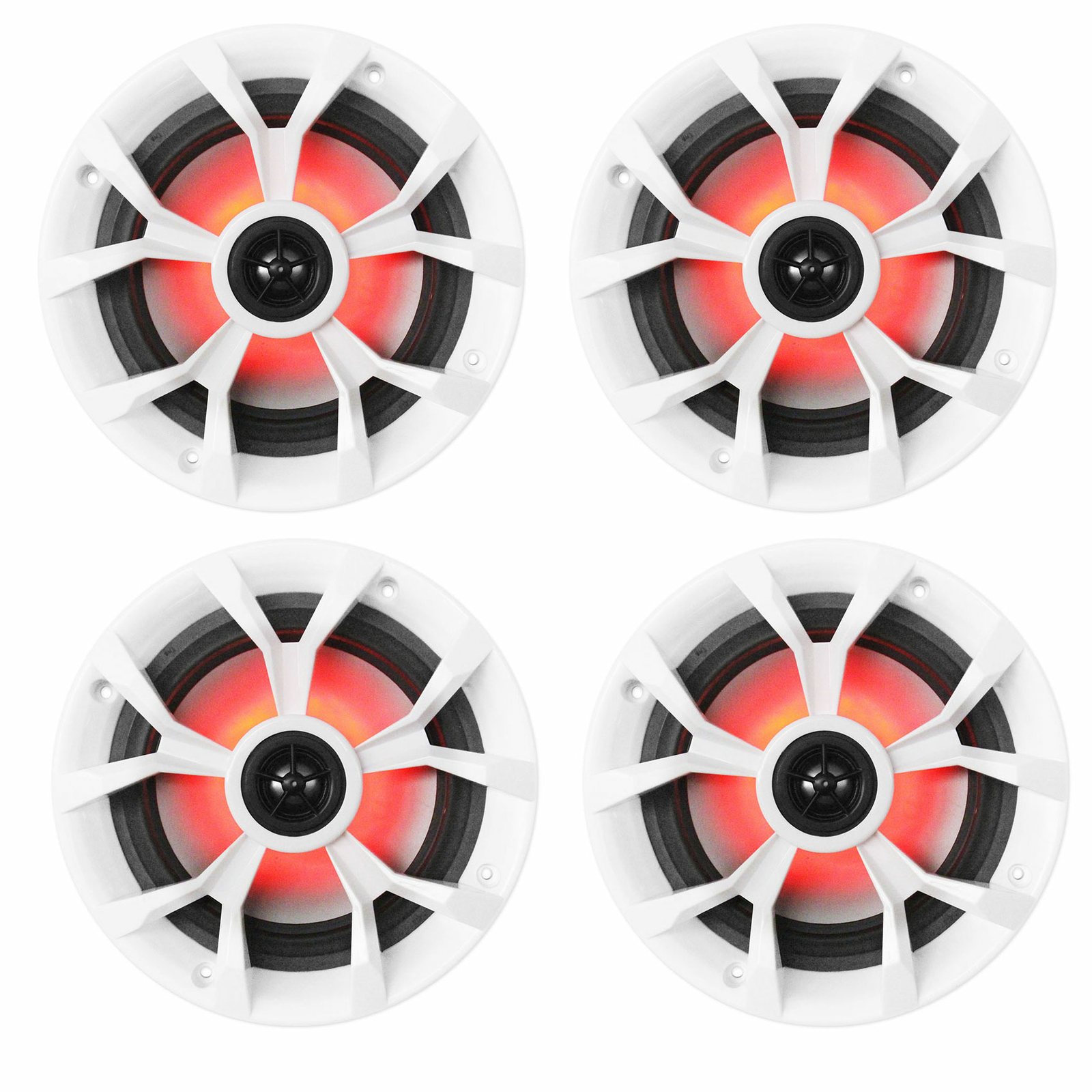 (4) Rockville RKL65MBW 6.5" 700w Marine Boat Speakers w/LED+Black/White Grilles